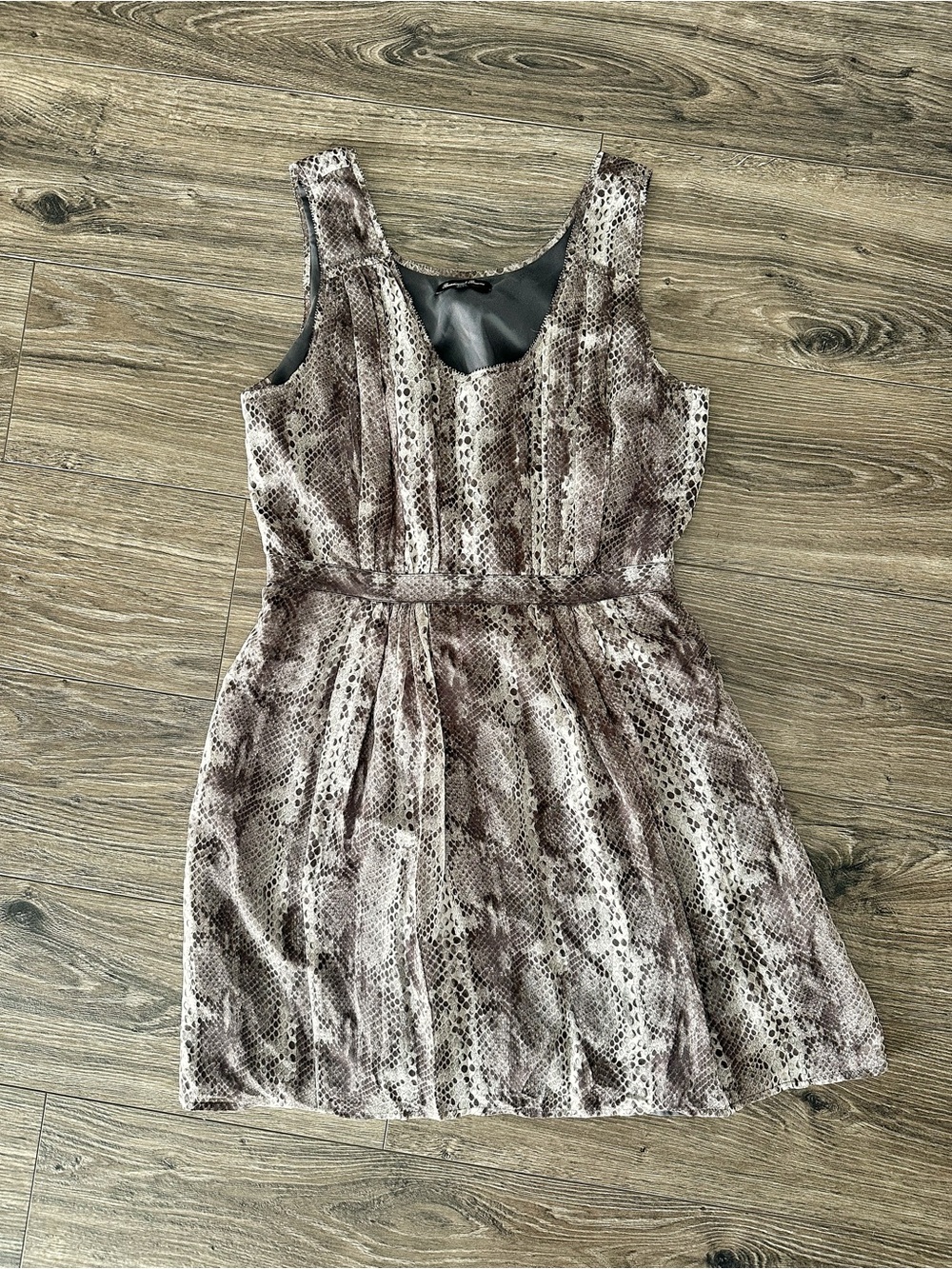 Broadway & Broome 100% Silk Sleeveless Snake-Print Mini Dress in Dark Mauve